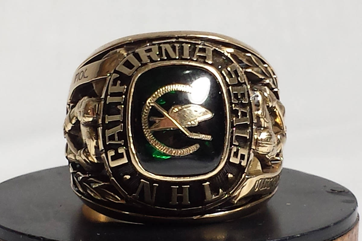Nearly a one of a kind items, California Golden Seals ring that owner Charlie Finley had made and allegedly sold to the players during his time. This one used to belong to Joe Serratore who used to sharpen skates for the club. He had it given to a friend after he passed away. Image courtesy Rich Reilley