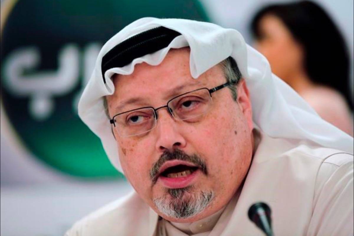 In this Feb. 1, 2015 file photo, Saudi journalist Jamal Khashoggi speaks during a news conference in Manama, Bahrain. The federal government is showing no apparent signs of toughening its stance on arms sales to Saudi Arabia, even after Canada’s spy chief heard a recording of the killing of journalist Jamal Khashoggi. (Hasan Jamali/AP)